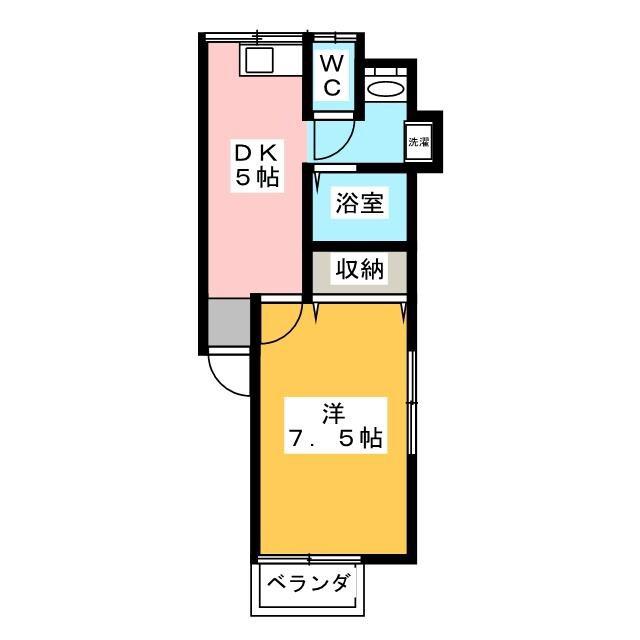 ラピスアカネB(1DK/2階)の間取り写真