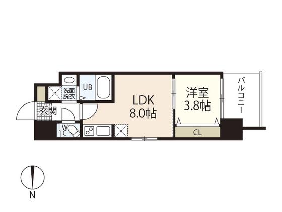 メイクス京橋川II(1LDK/9階)の間取り写真