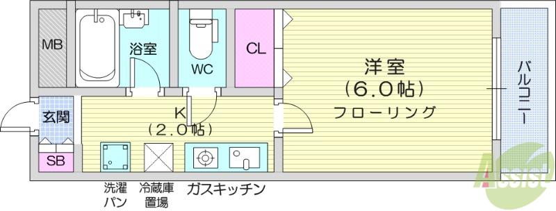 SKビル(1K/2階)の間取り写真