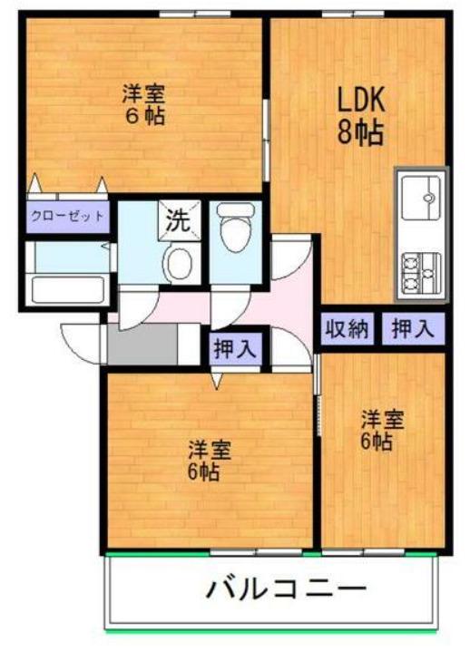 サンビレッジ上南部 A棟(3DK/2階)の間取り写真
