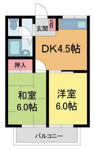 エステートピアスターハイツ(2DK/2階)の間取り写真