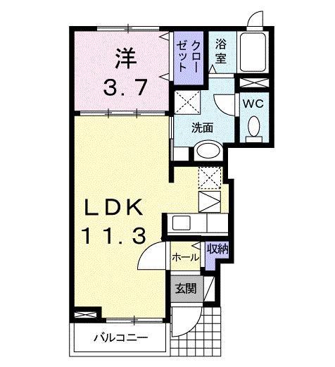 コーポ上ノ川B(1LDK/1階)の間取り写真