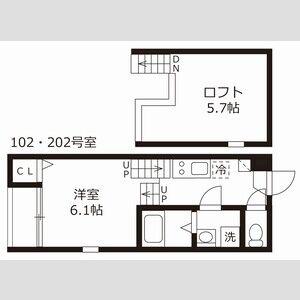 ハーモニーテラス鶴田II(1K/2階)の間取り写真