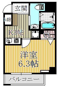 リオレスタ西宮(1K/10階)の間取り写真