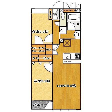 ラフィネS国分寺(2LDK/1階)の間取り写真