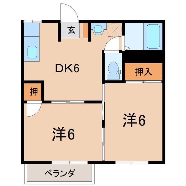 メゾンローズB(2DK/2階)の間取り写真