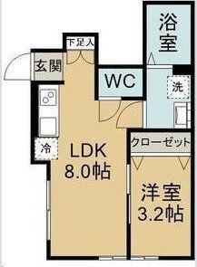 ベルハウス旭ヶ丘(1LDK/1階)の間取り写真