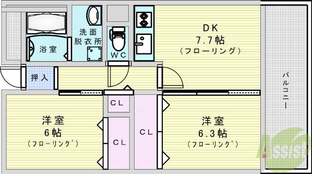 ラフィネ淀川(2DK/10階)の間取り写真