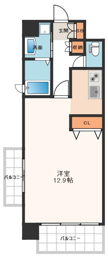 アーバンエース夕陽丘パル(1K/6階)の間取り写真