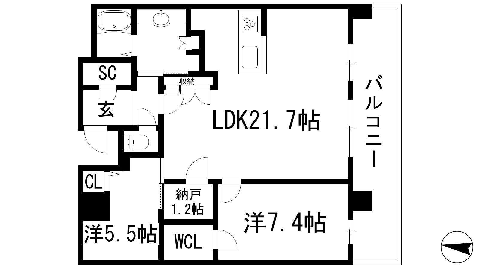 ジオタワー宝塚グランレジスTHE ノース(2SLDK/32階)の間取り写真