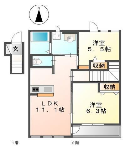 ブリアン・ルミエール(2LDK/2階)の間取り写真