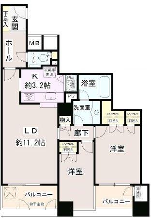 西早稲田東ウイング(2LDK/5階)の間取り写真
