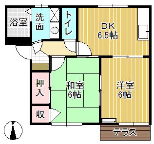フレグランス福野(2DK/1階)の間取り写真