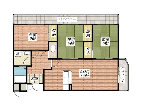 グランドール山口(3LDK/3階)の間取り写真