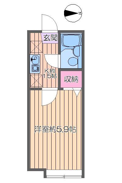 オーネスト六町I(1K/2階)の間取り写真