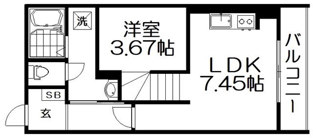 キャルムコート交野2番館(ワンルーム/2階)の間取り写真