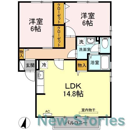 ヴェールメゾン D棟(2LDK/1階)の間取り写真