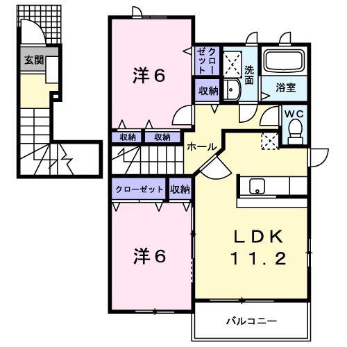 グランヒルA(2LDK/2階)の間取り写真