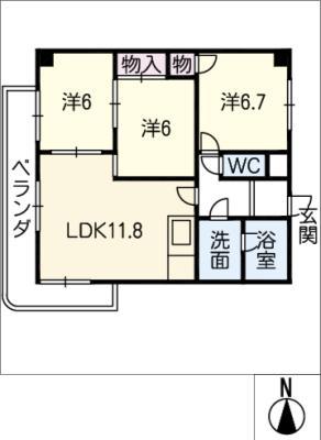 フォレスト岐阜(3LDK/4階)の間取り写真