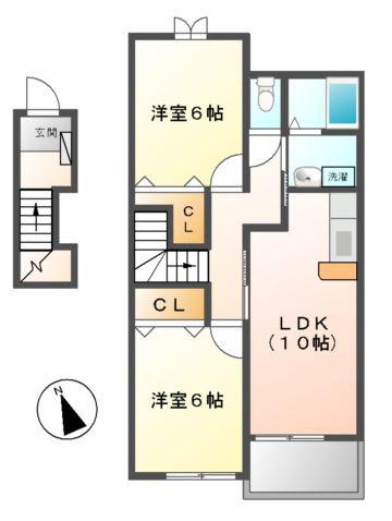 ジェム・イン(2LDK/2階)の間取り写真