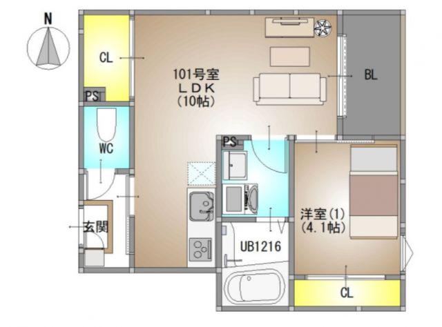 REGALEST RAY 北方3(1LDK/1階)の間取り写真