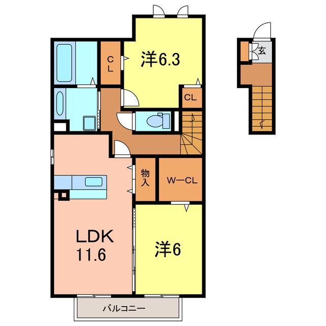 ピースタウン ガル(2LDK/2階)の間取り写真