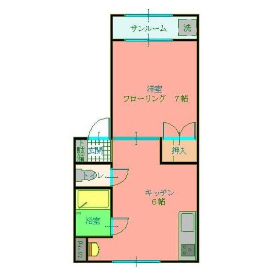 MフラットI(1DK/2階)の間取り写真