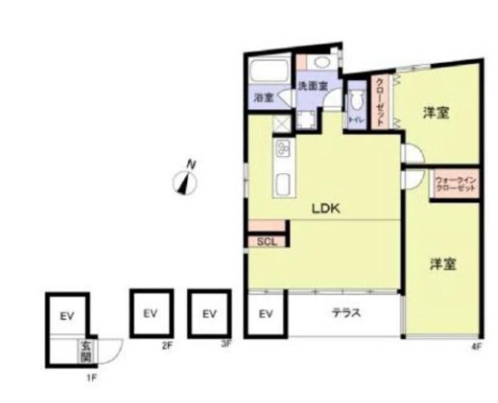 神楽坂テラス(2LDK/1階)の間取り写真