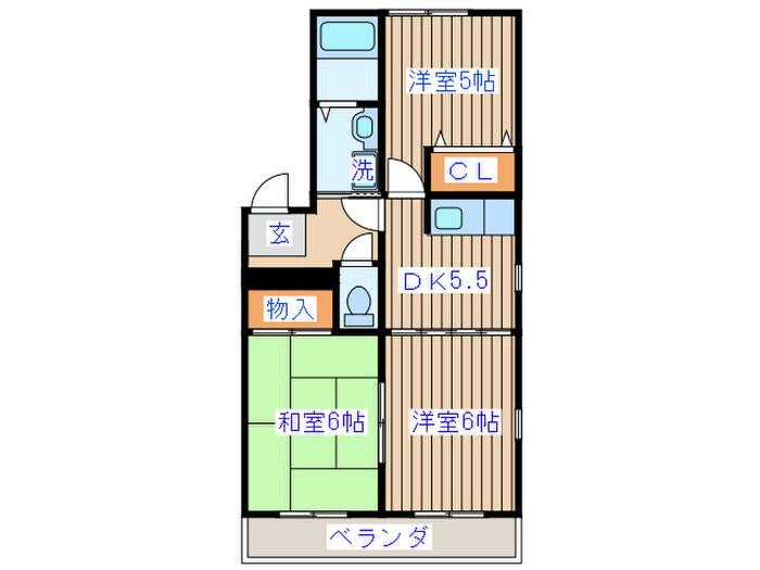 パリンカD(3DK/1階)の間取り写真