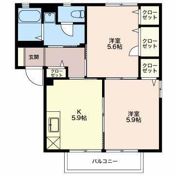 フォーレスパルK C棟(2K/2階)の間取り写真