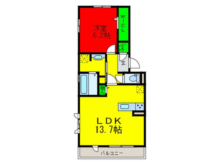 カーサ高善A棟(1LDK/2階)の間取り写真
