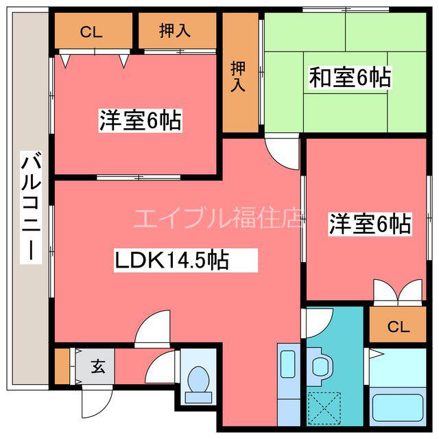 ライトコートII(3LDK/3階)の間取り写真