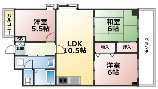 エレガントライフ新光(3LDK/5階)の間取り写真
