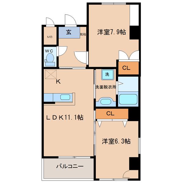 グランクレシェンテ(2LDK/7階)の間取り写真