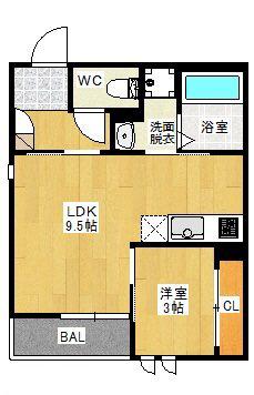 GRANDTIC FELICE(1LDK/2階)の間取り写真