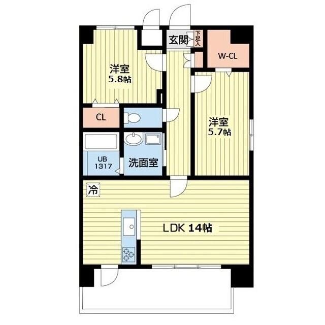 カーサコリーナ(2LDK/7階)の間取り写真