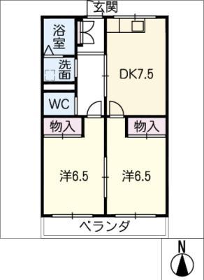 コーポサンシャイン(2DK/2階)の間取り写真