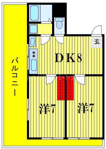JR常磐線 金町駅 徒歩4分 4階建 築52年(2DK/4階)の間取り写真