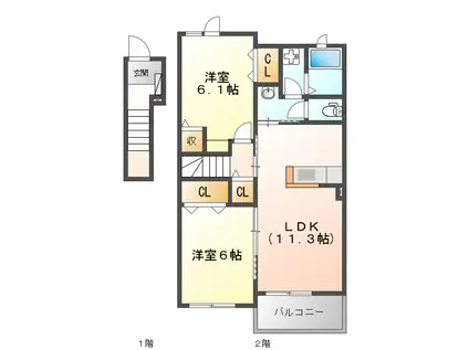 チェリー・ブロッサム(2LDK/2階)の間取り写真