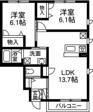 カーサ・リボーン(2LDK/1階)の間取り写真