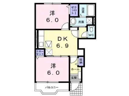 山陽新幹線 新尾道駅 徒歩40分 2階建 築21年(2DK/1階)の間取り写真