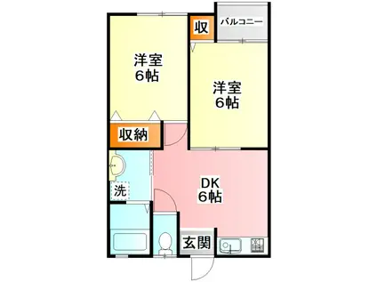 クイーンハイツKIII(2DK/1階)の間取り写真