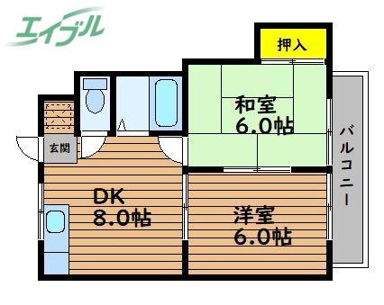 コーポリラ(2DK/2階)の間取り写真