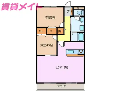 津ロードリーマンション(2LDK/4階)の間取り写真