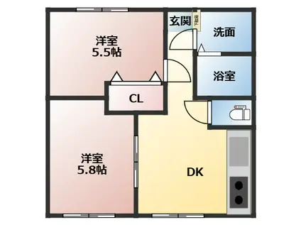 プリマ・クラッセ(2DK/5階)の間取り写真