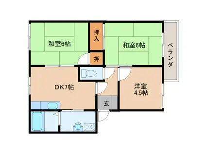 コージーコートB棟(3DK/1階)の間取り写真