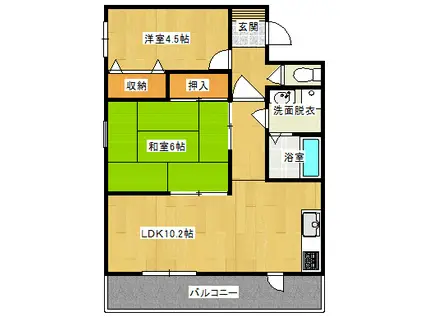 コーポ川原石(2LDK/3階)の間取り写真