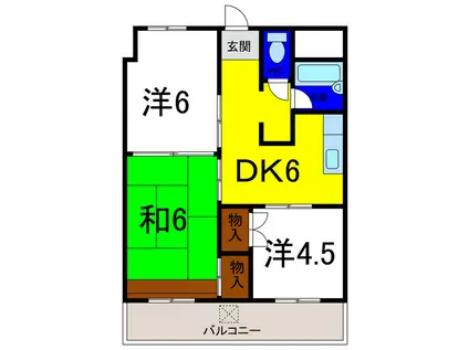 フクポンファミリーマンション(3DK/4階)の間取り写真
