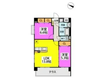 ESPACE CHIC II(2LDK/2階)の間取り写真