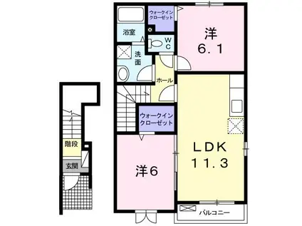コンフォート八幡 II(2LDK/2階)の間取り写真